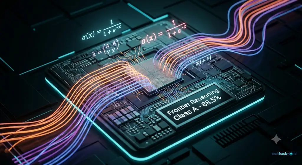 High-detail macro photography of a silicon microchip with glowing fiber-optic paths representing deep learning weights and biases.